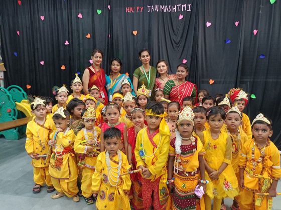 Children dressed as Radha and Krishna for Janmashtami