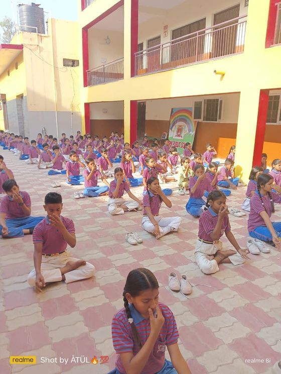 Students in the courtyard of Gandhi Public School, Sewla, Agra